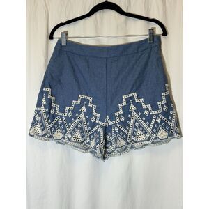 Francesca's Alya shorts Womens embroidered front‎ panels - blue - M DD15